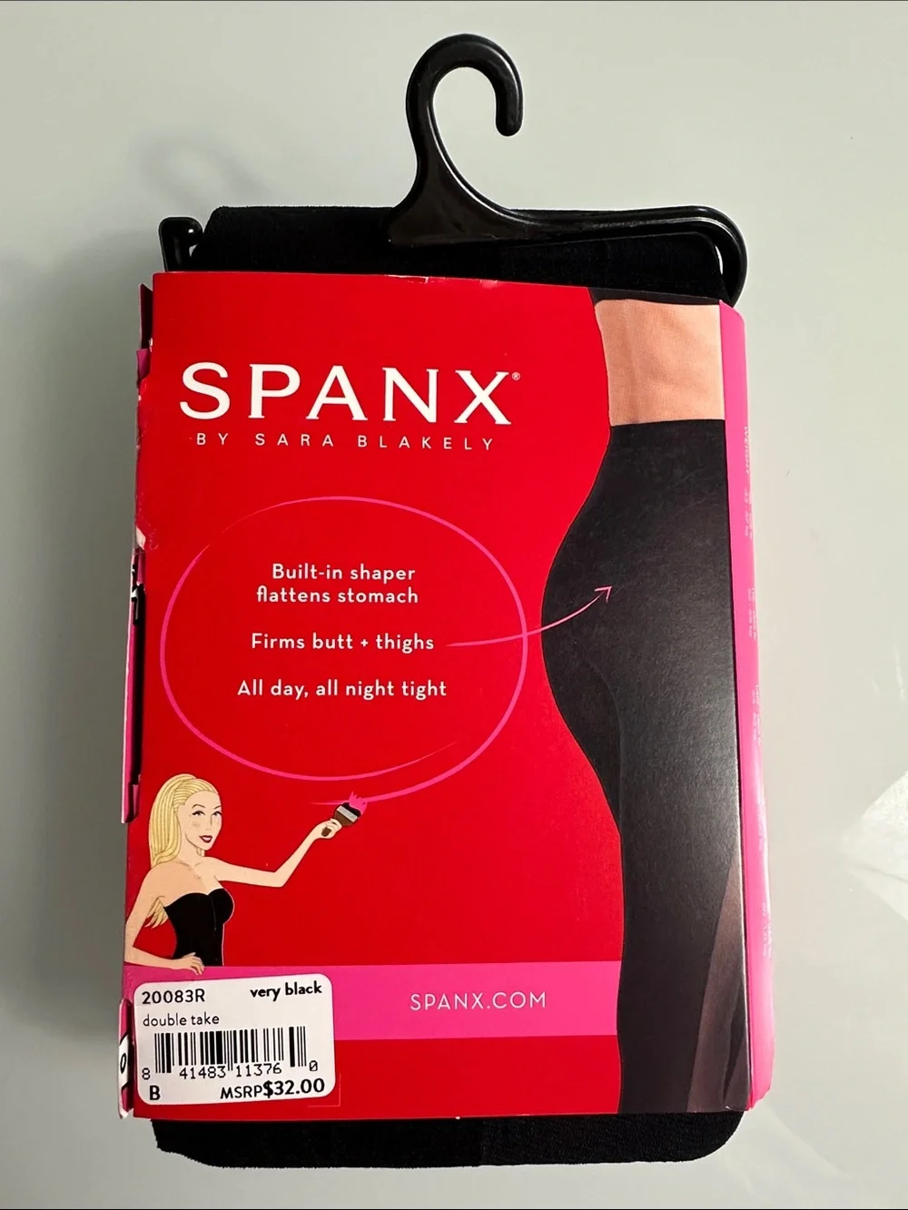 SPANX Double Take Shaping Tights Very Black Size B Sheer Leg Side Stripe NEW